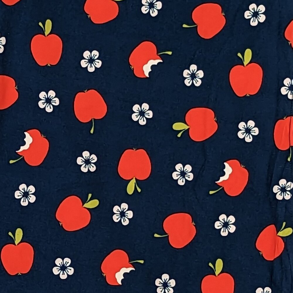 TC2 LuLaRoe Tall & Curvy 2 Leggings Apples Flowers on Dark Navy W81
